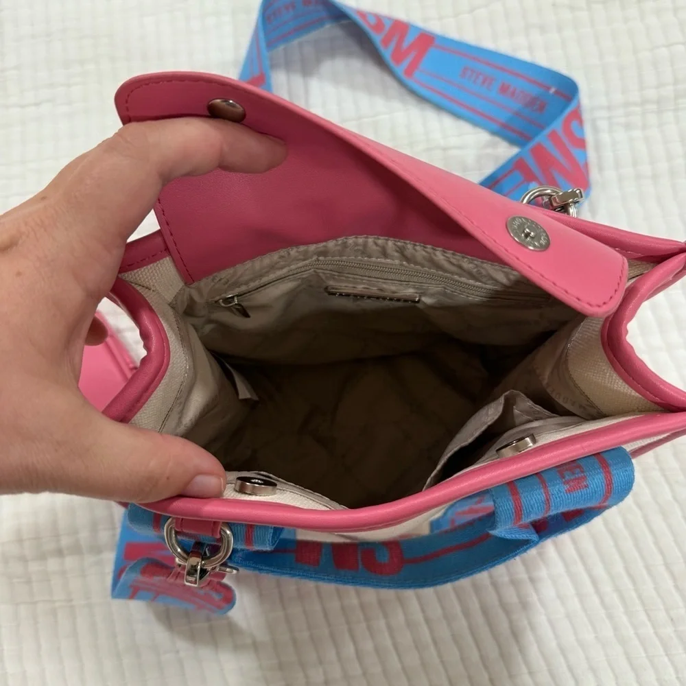 Steve Madden Bwebber Blue Multi Canvas Crossbody Tote Shoulder Bag Viral TikTok